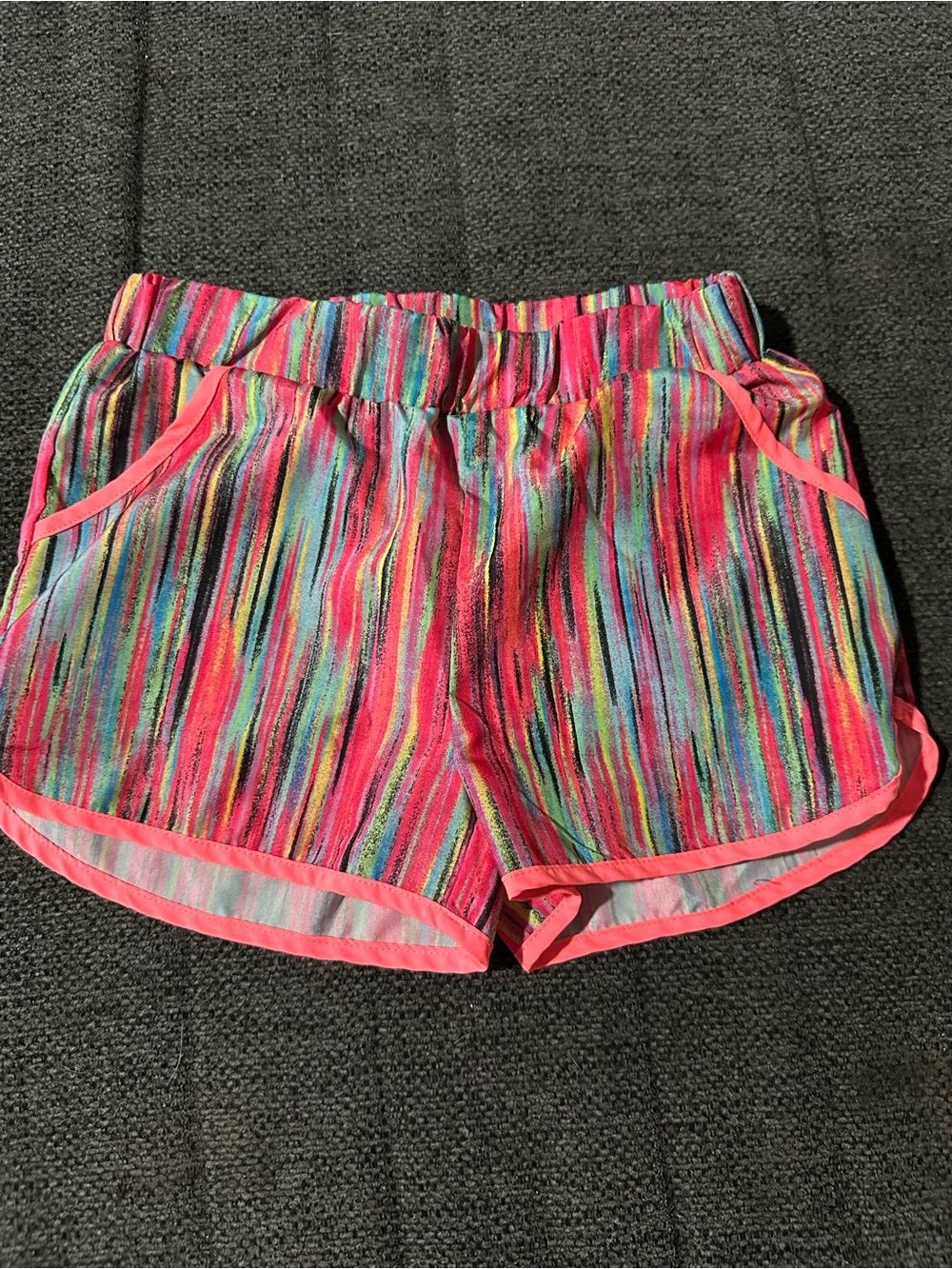 okie dokie Multicolor Striped Shorts with Pink Trim